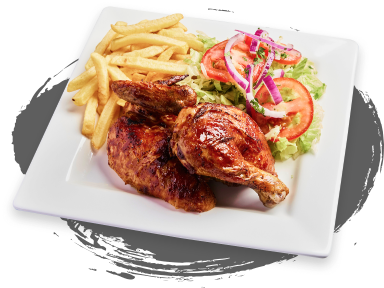 Half chicken plate with salad and fries